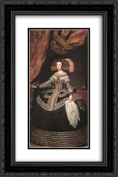 Queen Dona Mariana of Austria 16x24 Black Ornate Wood Framed Art Print Poster with Double Matting by Velazquez, Diego