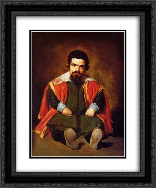 A Dwarf Sitting on the Floor 20x24 Black Ornate Wood Framed Art Print Poster with Double Matting by Velazquez, Diego