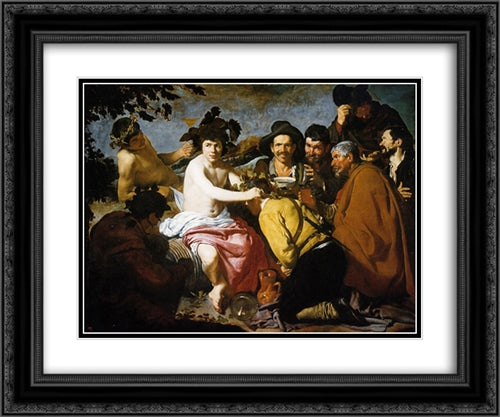 Bacchus 24x20 Black Ornate Wood Framed Art Print Poster with Double Matting by Velazquez, Diego