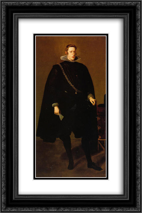 Philip IV, Standing 16x24 Black Ornate Wood Framed Art Print Poster with Double Matting by Velazquez, Diego