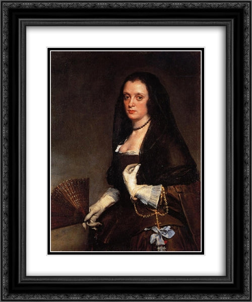 Lady with a Fan 20x24 Black Ornate Wood Framed Art Print Poster with Double Matting by Velazquez, Diego