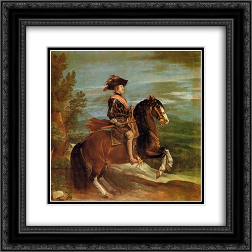 Philip IV on Horseback 20x20 Black Ornate Wood Framed Art Print Poster with Double Matting by Velazquez, Diego