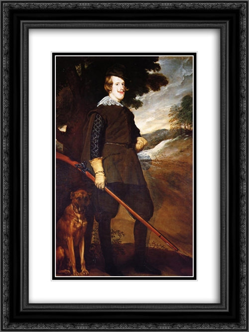 Philip IV as a Hunter 18x24 Black Ornate Wood Framed Art Print Poster with Double Matting by Velazquez, Diego