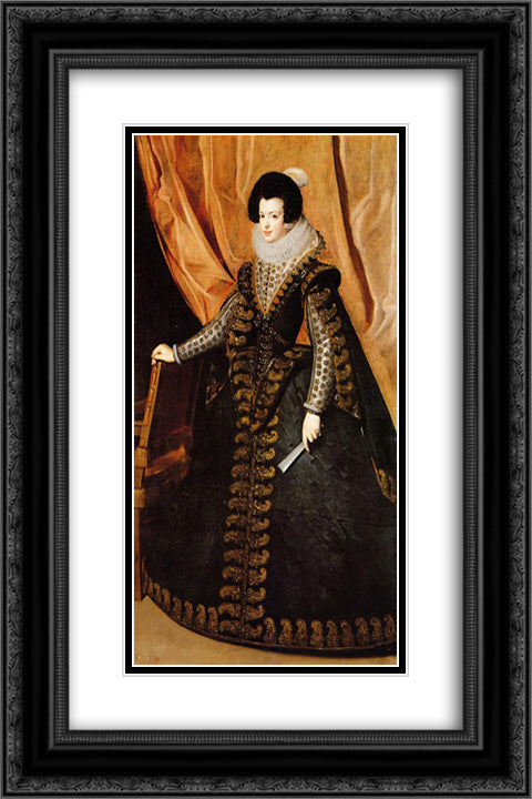 Queen Isabel, Standing 16x24 Black Ornate Wood Framed Art Print Poster with Double Matting by Velazquez, Diego