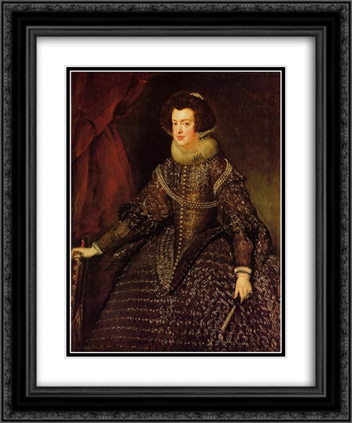 Queen Isabel 20x24 Black Ornate Wood Framed Art Print Poster with Double Matting by Velazquez, Diego