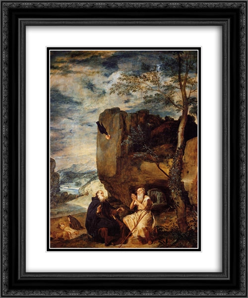 St. Anthony Abbot and St. Paul the Hermit 20x24 Black Ornate Wood Framed Art Print Poster with Double Matting by Velazquez, Diego