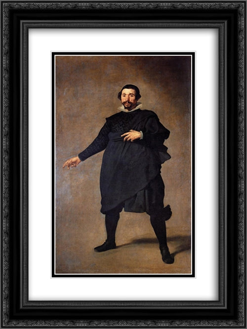 The Buffoon Pablo de Valladolid 18x24 Black Ornate Wood Framed Art Print Poster with Double Matting by Velazquez, Diego