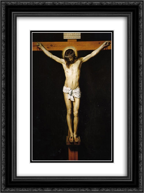 The Crucifixion 18x24 Black Ornate Wood Framed Art Print Poster with Double Matting by Velazquez, Diego