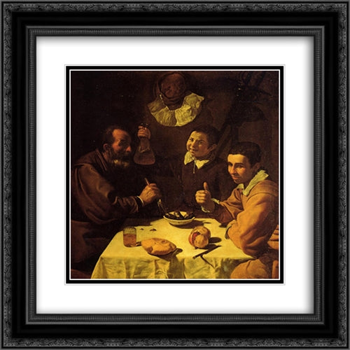 Three Men at a Table 20x20 Black Ornate Wood Framed Art Print Poster with Double Matting by Velazquez, Diego