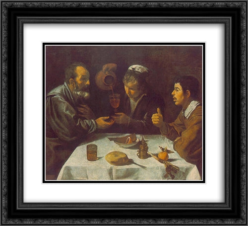 Peasants at the Table 22x20 Black Ornate Wood Framed Art Print Poster with Double Matting by Velazquez, Diego