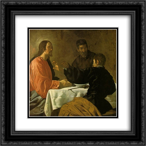 The Supper at Emmaus 20x20 Black Ornate Wood Framed Art Print Poster with Double Matting by Velazquez, Diego