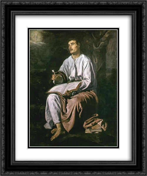 St John the Evangelist at Patmos 20x24 Black Ornate Wood Framed Art Print Poster with Double Matting by Velazquez, Diego