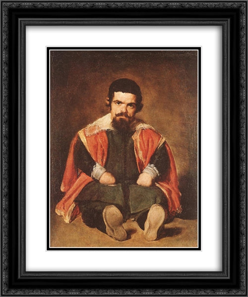 The Dwarf Sebastian de Morra 20x24 Black Ornate Wood Framed Art Print Poster with Double Matting by Velazquez, Diego