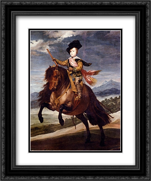 Equestrian Portrait Of Balthasar Carlos 20x24 Black Ornate Wood Framed Art Print Poster with Double Matting by Velazquez, Diego