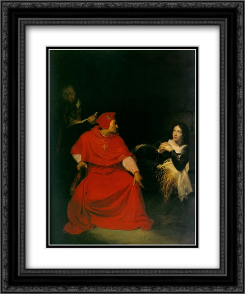 Joan of Arc in Prison 20x24 Black Ornate Wood Framed Art Print Poster with Double Matting by Delaroche, Paul