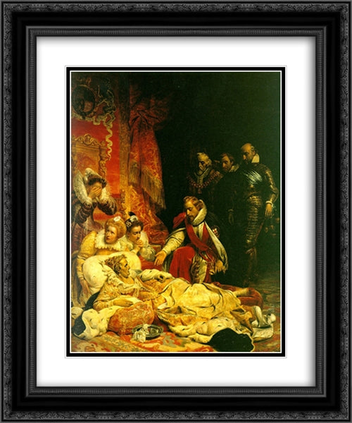 The Death of Elizabeth 20x24 Black Ornate Wood Framed Art Print Poster with Double Matting by Delaroche, Paul