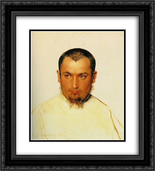 Head of a Camoldine Monk 20x22 Black Ornate Wood Framed Art Print Poster with Double Matting by Delaroche, Paul