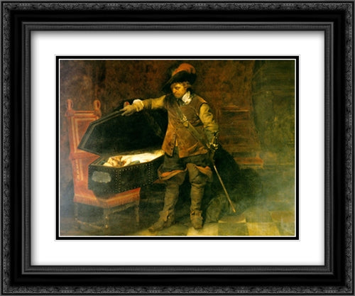 Cromwell and Charles I 24x20 Black Ornate Wood Framed Art Print Poster with Double Matting by Delaroche, Paul