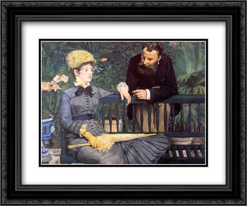 In the Conservatory 24x20 Black Ornate Wood Framed Art Print Poster with Double Matting by Manet, Edouard