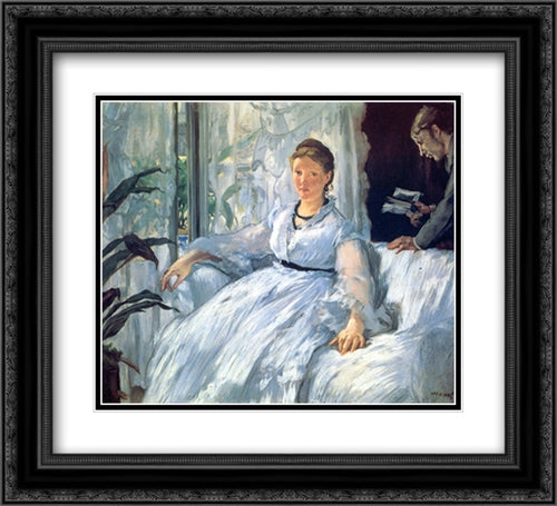 Reading 22x20 Black Ornate Wood Framed Art Print Poster with Double Matting by Manet, Edouard