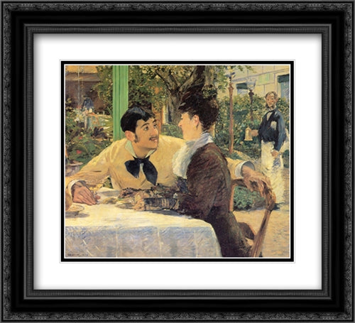 Chez Le Pere Lathuile 22x20 Black Ornate Wood Framed Art Print Poster with Double Matting by Manet, Edouard