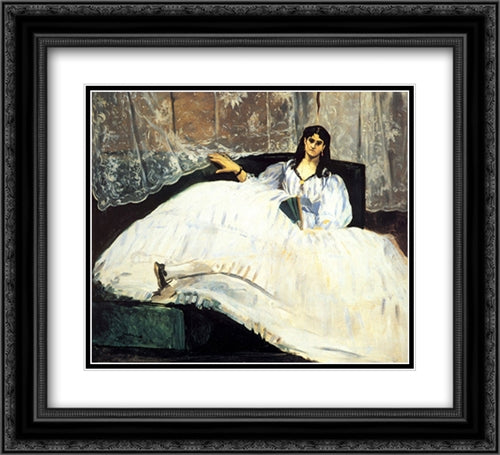 Baudelaire's Mistress Reclining 22x20 Black Ornate Wood Framed Art Print Poster with Double Matting by Manet, Edouard