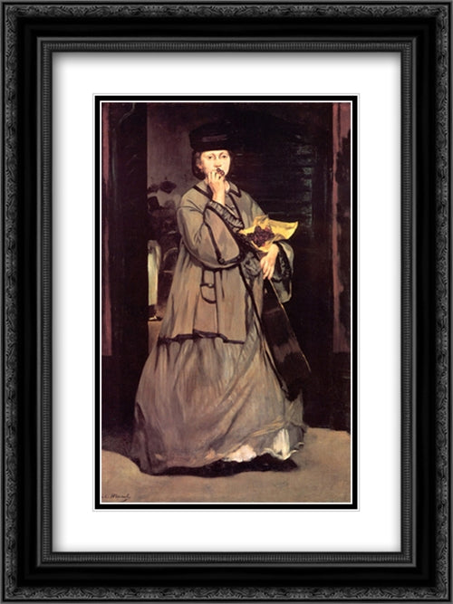 The Street Singer 18x24 Black Ornate Wood Framed Art Print Poster with Double Matting by Manet, Edouard