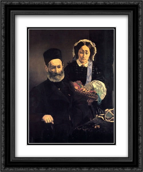 M. and Mme Auguste Manet 20x24 Black Ornate Wood Framed Art Print Poster with Double Matting by Manet, Edouard