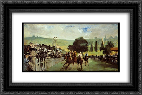 Racetrack near Paris 24x16 Black Ornate Wood Framed Art Print Poster with Double Matting by Manet, Edouard