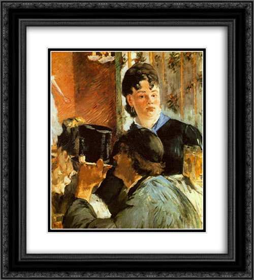 The Waitress 20x22 Black Ornate Wood Framed Art Print Poster with Double Matting by Manet, Edouard