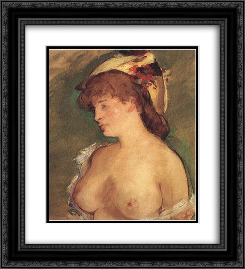 Blonde Woman with Bare Breasts 20x22 Black Ornate Wood Framed Art Print Poster with Double Matting by Manet, Edouard