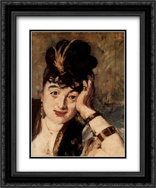 Woman with Fans [detail] 20x24 Black Ornate Wood Framed Art Print Poster with Double Matting by Manet, Edouard