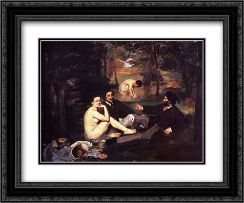 Dejeuner Sur L'Herbe 24x20 Black Ornate Wood Framed Art Print Poster with Double Matting by Manet, Edouard