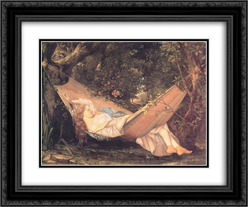 The Hammock 24x20 Black Ornate Wood Framed Art Print Poster with Double Matting by Courbet, Gustave