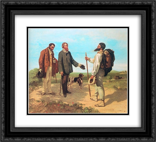 The Meeting 22x20 Black Ornate Wood Framed Art Print Poster with Double Matting by Courbet, Gustave