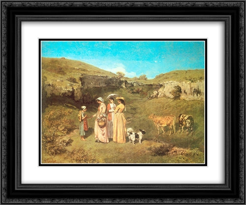 The Young Ladies of the Village 24x20 Black Ornate Wood Framed Art Print Poster with Double Matting by Courbet, Gustave