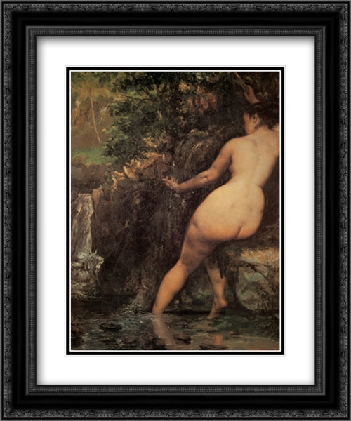 The Source 20x24 Black Ornate Wood Framed Art Print Poster with Double Matting by Courbet, Gustave