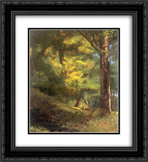 Two Goats in the Forest 20x22 Black Ornate Wood Framed Art Print Poster with Double Matting by Courbet, Gustave