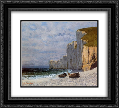 A Bay with Cliffs 22x20 Black Ornate Wood Framed Art Print Poster with Double Matting by Courbet, Gustave