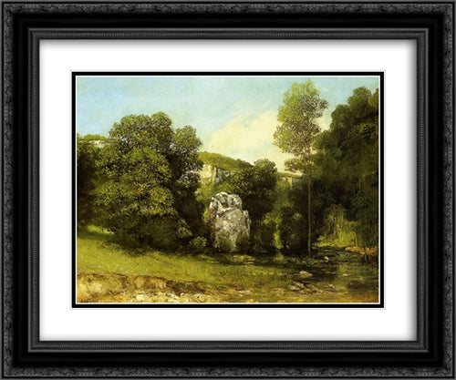 La Ruisseau de la Breme 24x20 Black Ornate Wood Framed Art Print Poster with Double Matting by Courbet, Gustave