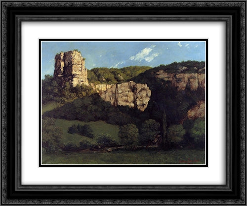 Landscape: Bald Rock in the Valley of Ornans 24x20 Black Ornate Wood Framed Art Print Poster with Double Matting by Courbet, Gustave