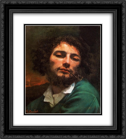 Portrait of the Artist 20x22 Black Ornate Wood Framed Art Print Poster with Double Matting by Courbet, Gustave