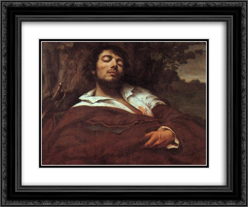 Wounded Man 24x20 Black Ornate Wood Framed Art Print Poster with Double Matting by Courbet, Gustave