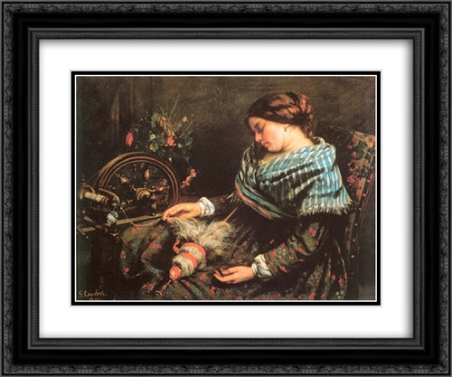 The Sleeping Spinner 24x20 Black Ornate Wood Framed Art Print Poster with Double Matting by Courbet, Gustave