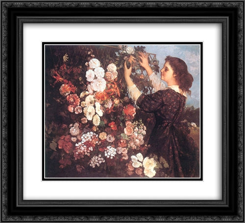 The Trellis 22x20 Black Ornate Wood Framed Art Print Poster with Double Matting by Courbet, Gustave