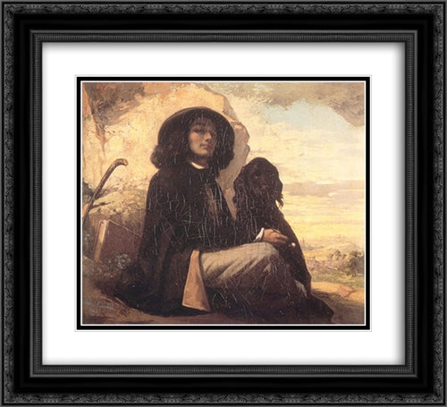 Self Portrait 22x20 Black Ornate Wood Framed Art Print Poster with Double Matting by Courbet, Gustave