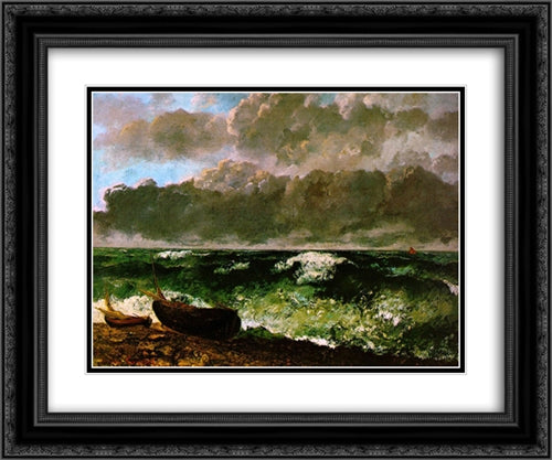 The Stormy Sea 24x20 Black Ornate Wood Framed Art Print Poster with Double Matting by Courbet, Gustave