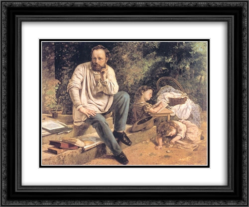 Portrait of P.J. Proudhon in 1853 24x20 Black Ornate Wood Framed Art Print Poster with Double Matting by Courbet, Gustave