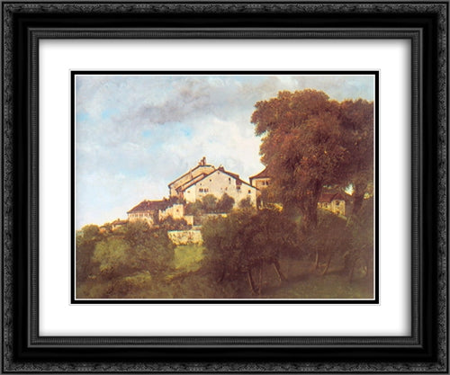 The Houses of the Chateau D'Ornans 24x20 Black Ornate Wood Framed Art Print Poster with Double Matting by Courbet, Gustave