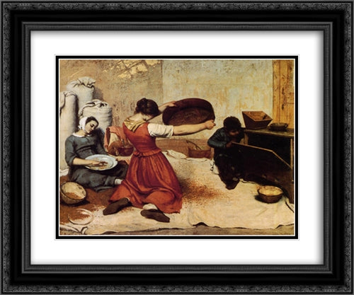 The Grain Sifters 24x20 Black Ornate Wood Framed Art Print Poster with Double Matting by Courbet, Gustave